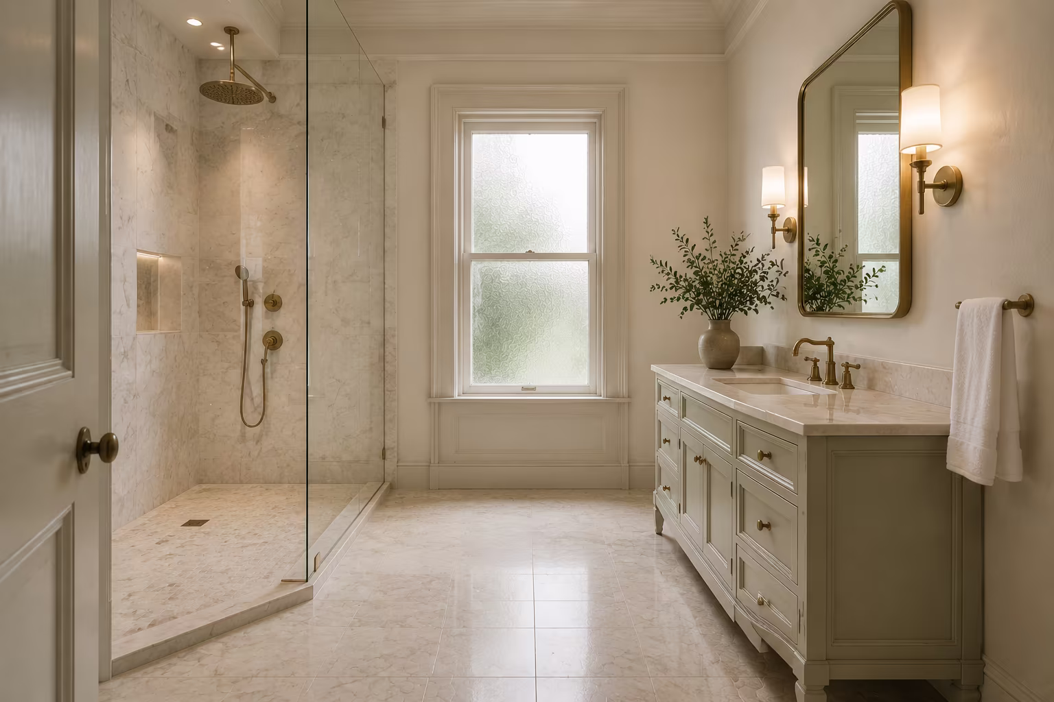 Post construction cleaning Metairie — NOLA Maid Easy cleaner detailing a newly renovated bathroom